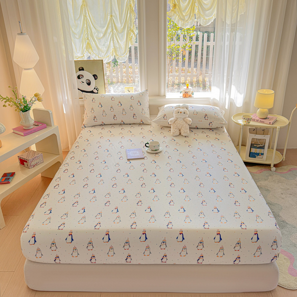 91家纺网 家纺一手货源 找家纺 莱登卡奴 2026新款A类100%全棉纯棉老粗布单床笠系列 企鹅