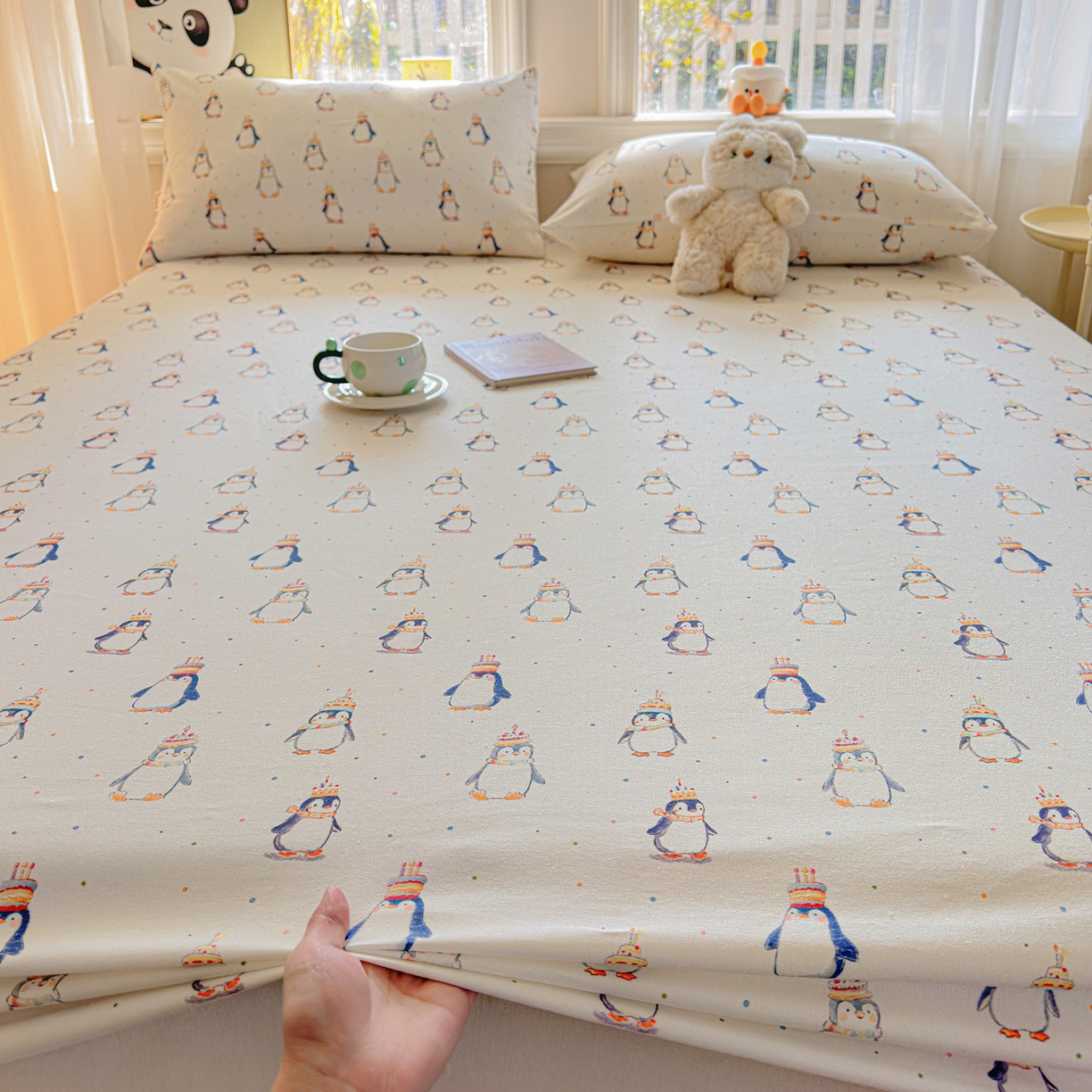 91家纺网 家纺一手货源 找家纺 莱登卡奴 2026新款A类100%全棉纯棉老粗布单床笠系列 企鹅