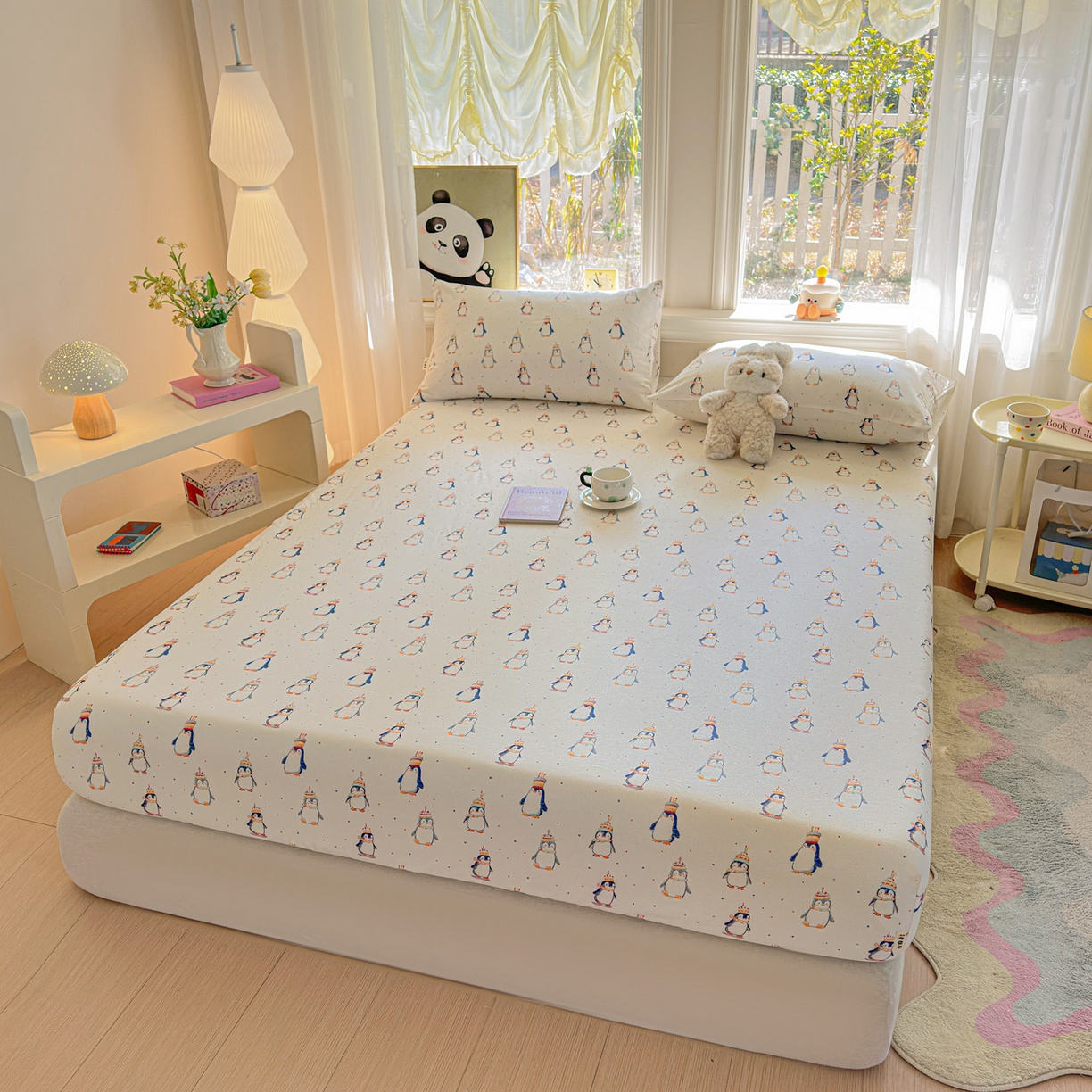 91家纺网 家纺一手货源 找家纺 莱登卡奴 2026新款A类100%全棉纯棉老粗布单床笠系列 企鹅