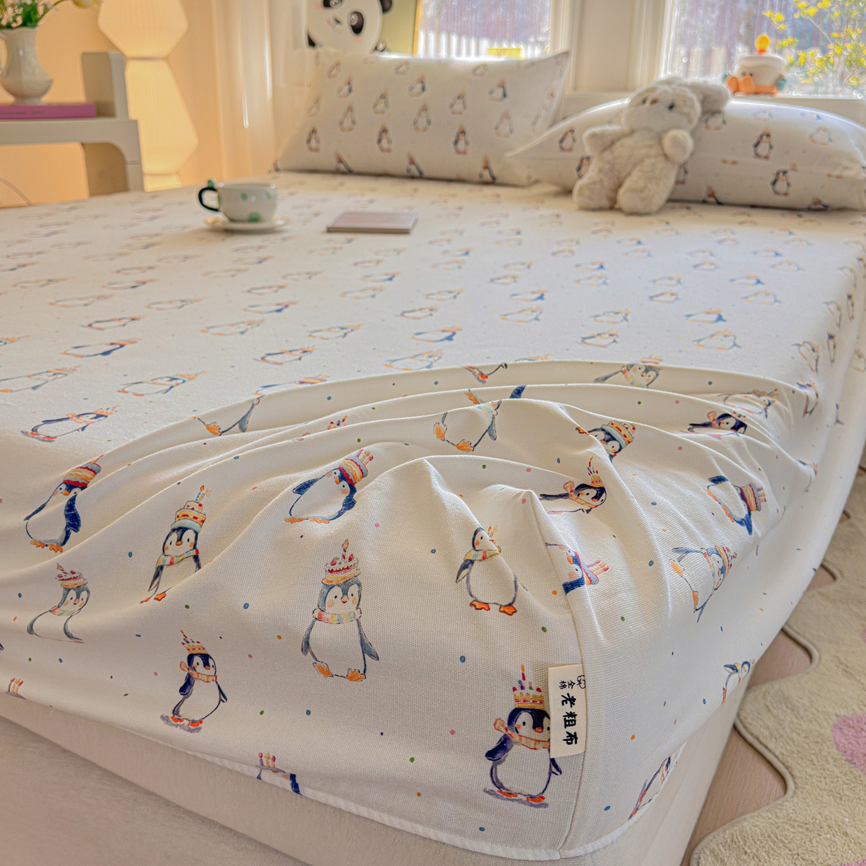 91家纺网 家纺一手货源 找家纺 莱登卡奴 2026新款A类100%全棉纯棉老粗布单床笠系列 企鹅