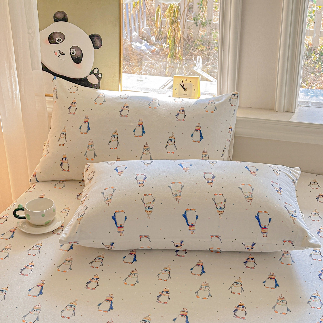 91家纺网 家纺一手货源 找家纺 莱登卡奴 2026新款A类100%全棉纯棉老粗布单床笠系列 企鹅