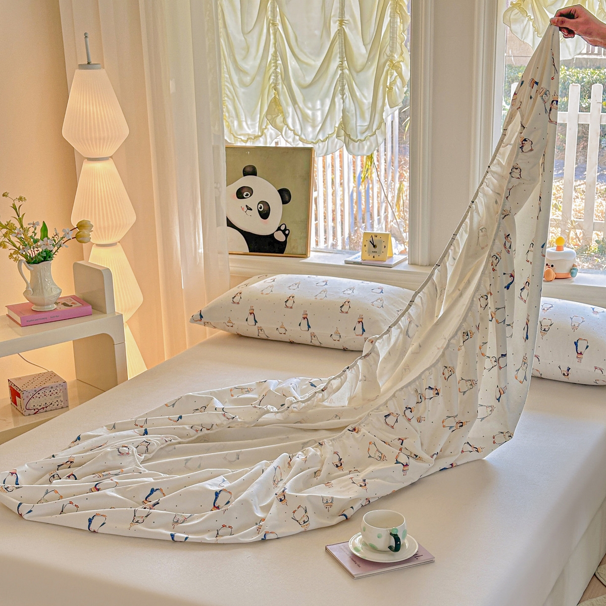 91家纺网 家纺一手货源 找家纺 莱登卡奴 2026新款A类100%全棉纯棉老粗布单床笠系列 企鹅