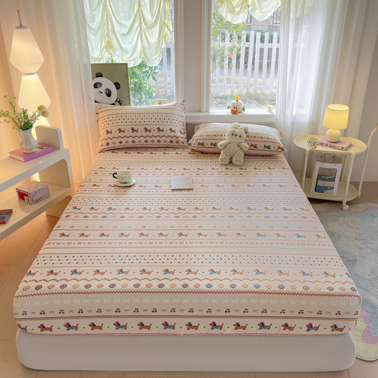 91家纺网 家纺一手货源 找家纺 莱登卡奴 2026新款A类100%全棉纯棉老粗布单床笠系列 旺仔腊肠狗