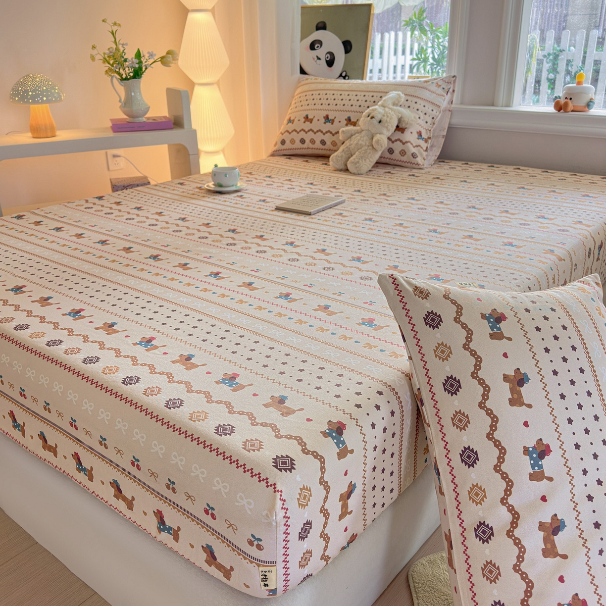 91家纺网 家纺一手货源 找家纺 莱登卡奴 2026新款A类100%全棉纯棉老粗布单床笠系列 旺仔腊肠狗