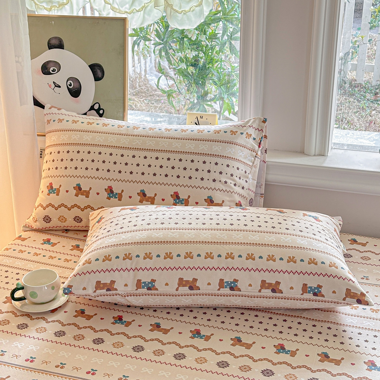 91家纺网 家纺一手货源 找家纺 莱登卡奴 2026新款A类100%全棉纯棉老粗布单床笠系列 旺仔腊肠狗