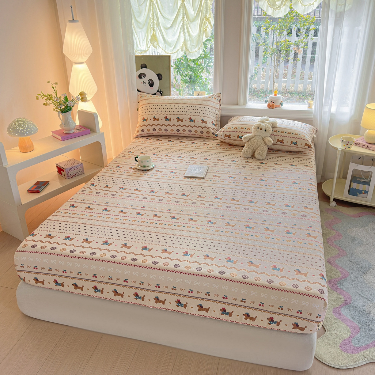 91家纺网 家纺一手货源 找家纺 莱登卡奴 2026新款A类100%全棉纯棉老粗布单床笠系列 旺仔腊肠狗