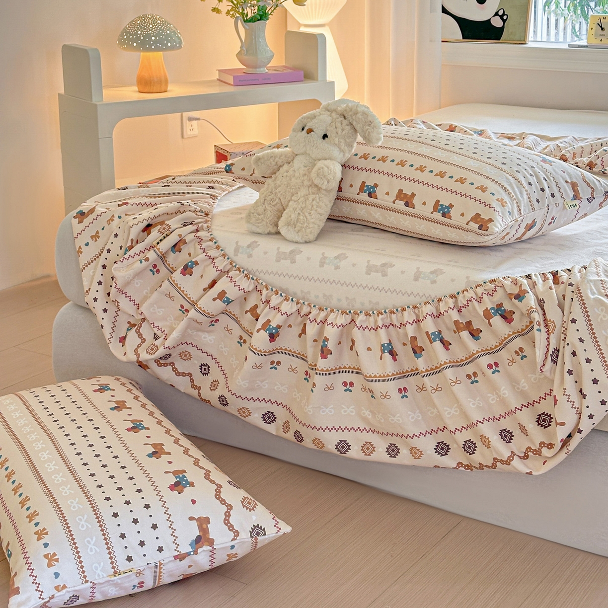 91家纺网 家纺一手货源 找家纺 莱登卡奴 2026新款A类100%全棉纯棉老粗布单床笠系列 旺仔腊肠狗