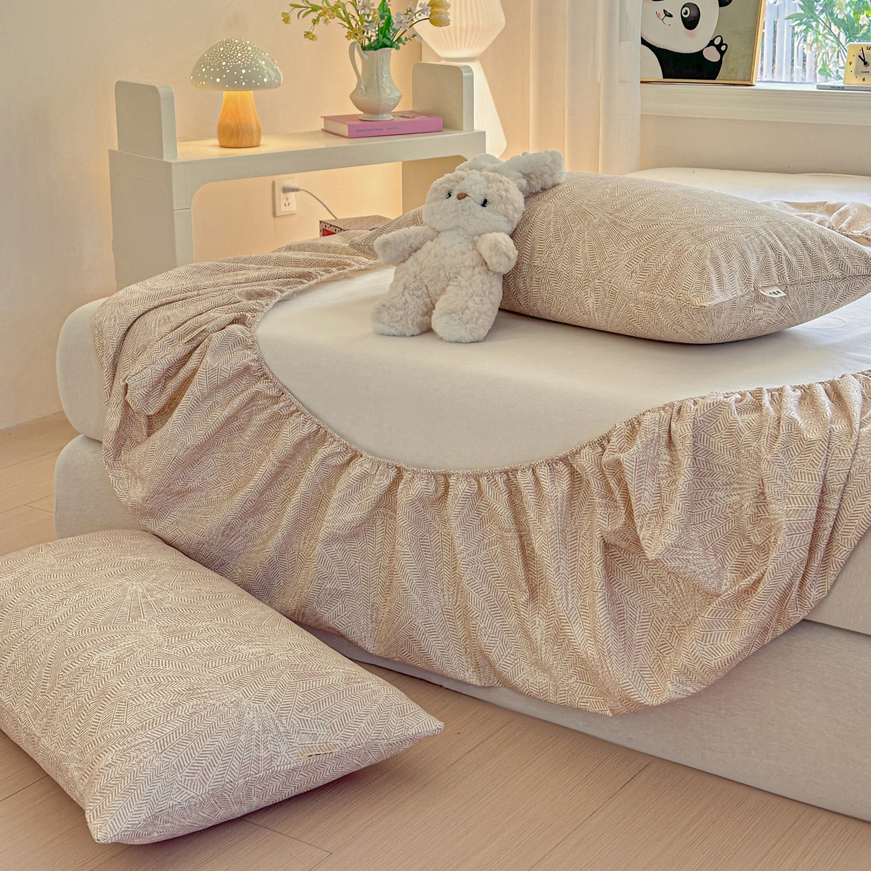 91家纺网 家纺一手货源 找家纺 莱登卡奴 2026新款A类100%全棉纯棉老粗布单床笠系列 云初