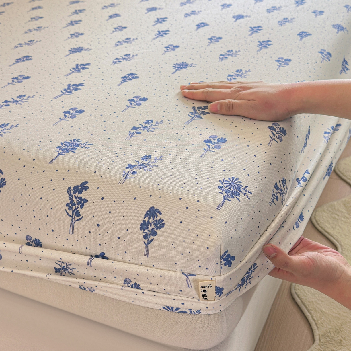 91家纺网 家纺一手货源 找家纺 莱登卡奴 2026新款A类100%全棉纯棉老粗布单床笠系列 枝叶