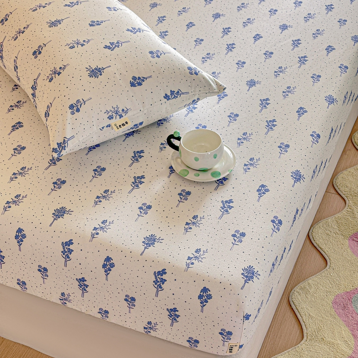 91家纺网 家纺一手货源 找家纺 莱登卡奴 2026新款A类100%全棉纯棉老粗布单床笠系列 枝叶