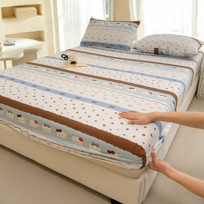 91家纺网 家纺一手货源 找家纺 （总）贝扬思家纺 2026新款高克重泡芙纱印花款单床笠床笠单件-浅糯