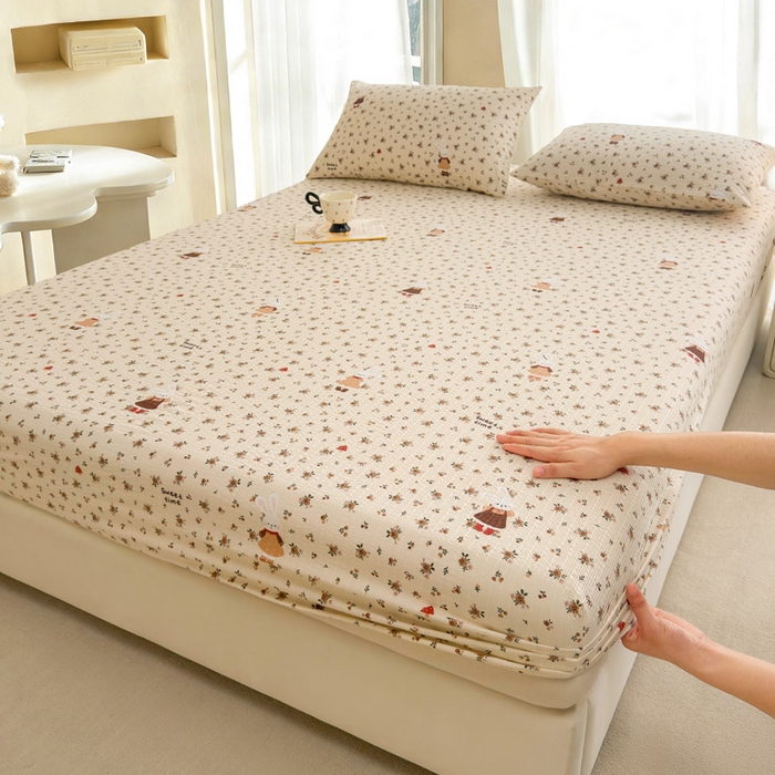 91家纺网 家纺一手货源 找家纺 （总）贝扬思家纺 2026新款高克重泡芙纱印花款单床笠床笠单件-浅糯