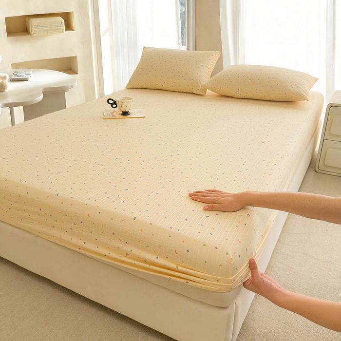 91家纺网 家纺一手货源 找家纺 （总）贝扬思家纺 2026新款高克重泡芙纱印花款单床笠床笠单件-浅糯