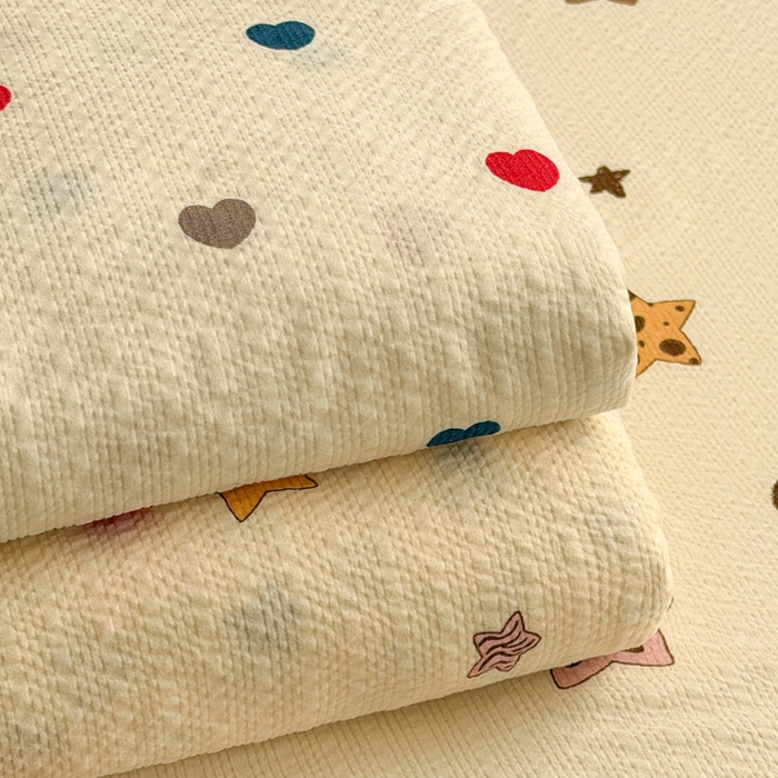 91家纺网 家纺一手货源 找家纺 贝扬思家纺 2026新款高克重泡芙纱印花款单床笠床笠单件-浅糯 组合图（仅供展示不可下单)