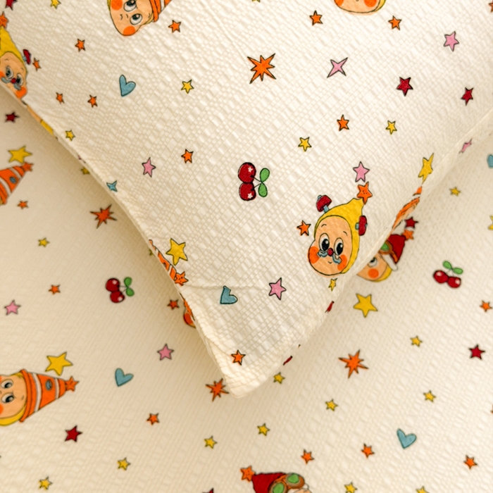 91家纺网 家纺一手货源 找家纺 贝扬思家纺 2026新款高克重泡芙纱印花款单床笠床笠单件-浅糯 CL浅糯-旧街星星