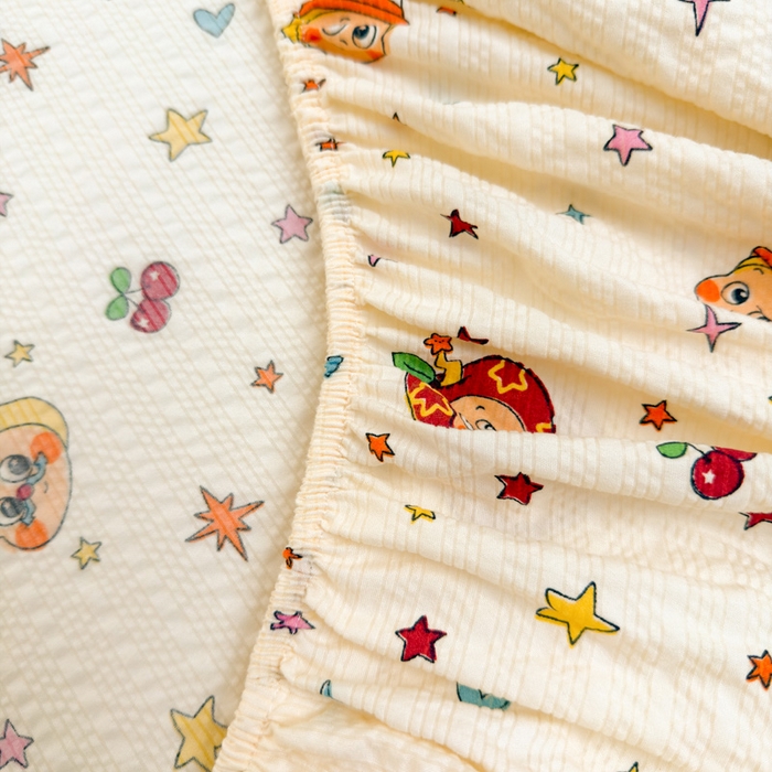 91家纺网 家纺一手货源 找家纺 贝扬思家纺 2026新款高克重泡芙纱印花款单床笠床笠单件-浅糯 CL浅糯-旧街星星