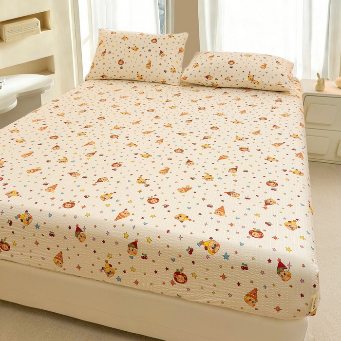 91家纺网 家纺一手货源 找家纺 贝扬思家纺 2026新款高克重泡芙纱印花款单床笠床笠单件-浅糯 CL浅糯-旧街星星