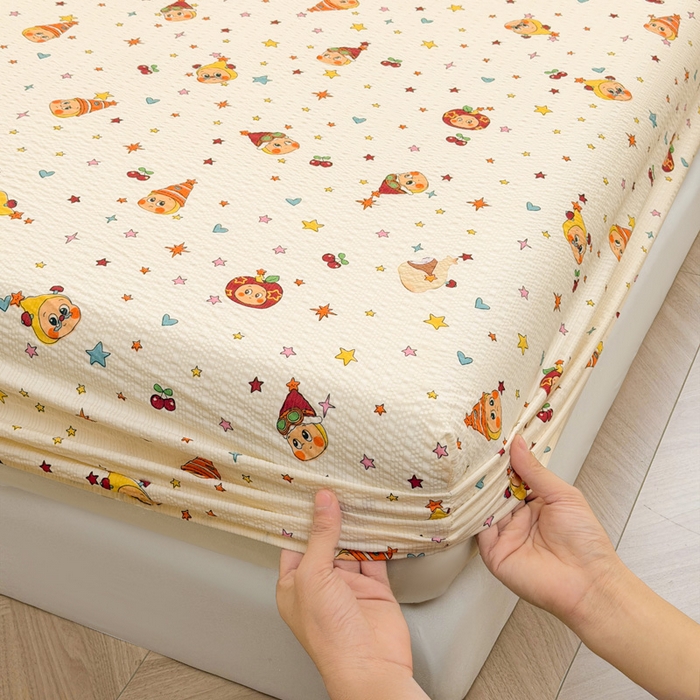 91家纺网 家纺一手货源 找家纺 贝扬思家纺 2026新款高克重泡芙纱印花款单床笠床笠单件-浅糯 CL浅糯-旧街星星