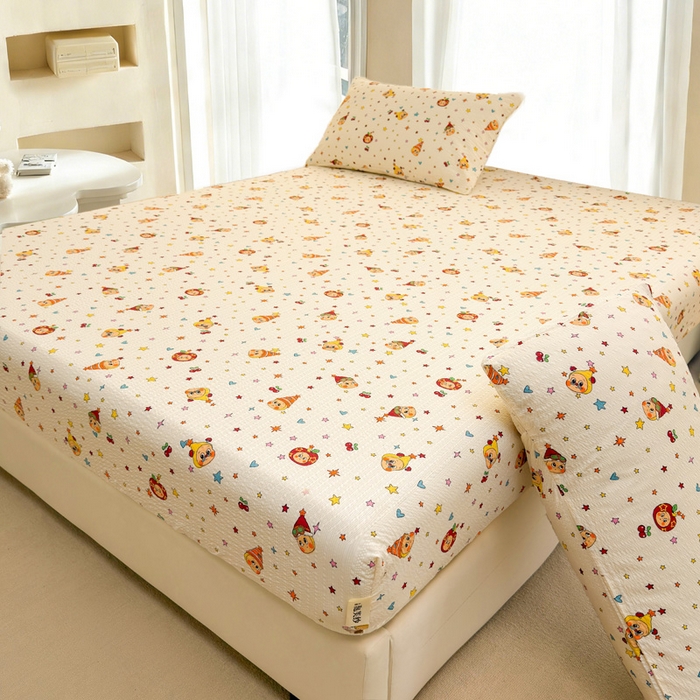 91家纺网 家纺一手货源 找家纺 贝扬思家纺 2026新款高克重泡芙纱印花款单床笠床笠单件-浅糯 CL浅糯-旧街星星