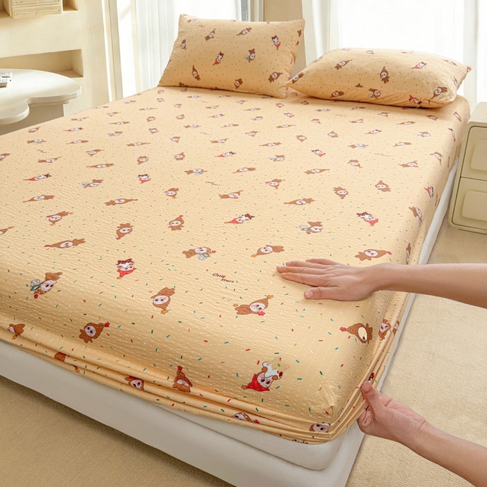 贝扬思家纺 2026新款高克重泡芙纱印花款单床笠床笠单件-浅糯 CL浅糯-星星糖豆