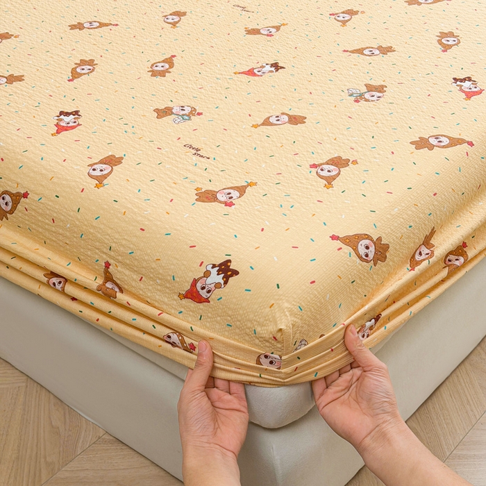 91家纺网 家纺一手货源 找家纺 贝扬思家纺 2026新款高克重泡芙纱印花款单床笠床笠单件-浅糯 CL浅糯-星星糖豆