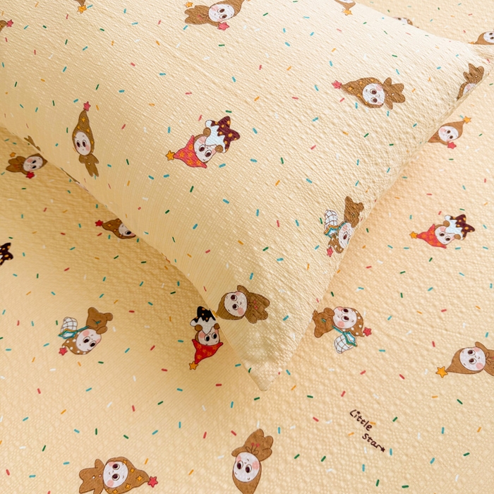 91家纺网 家纺一手货源 找家纺 贝扬思家纺 2026新款高克重泡芙纱印花款单床笠床笠单件-浅糯 CL浅糯-星星糖豆