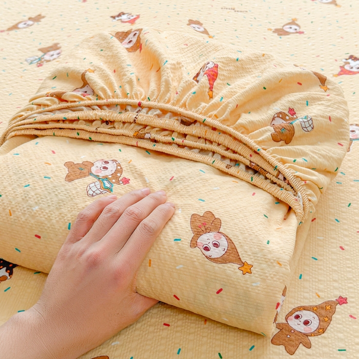 91家纺网 家纺一手货源 找家纺 贝扬思家纺 2026新款高克重泡芙纱印花款单床笠床笠单件-浅糯 CL浅糯-星星糖豆