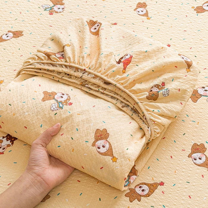 91家纺网 家纺一手货源 找家纺 贝扬思家纺 2026新款高克重泡芙纱印花款单床笠床笠单件-浅糯 CL浅糯-星星糖豆