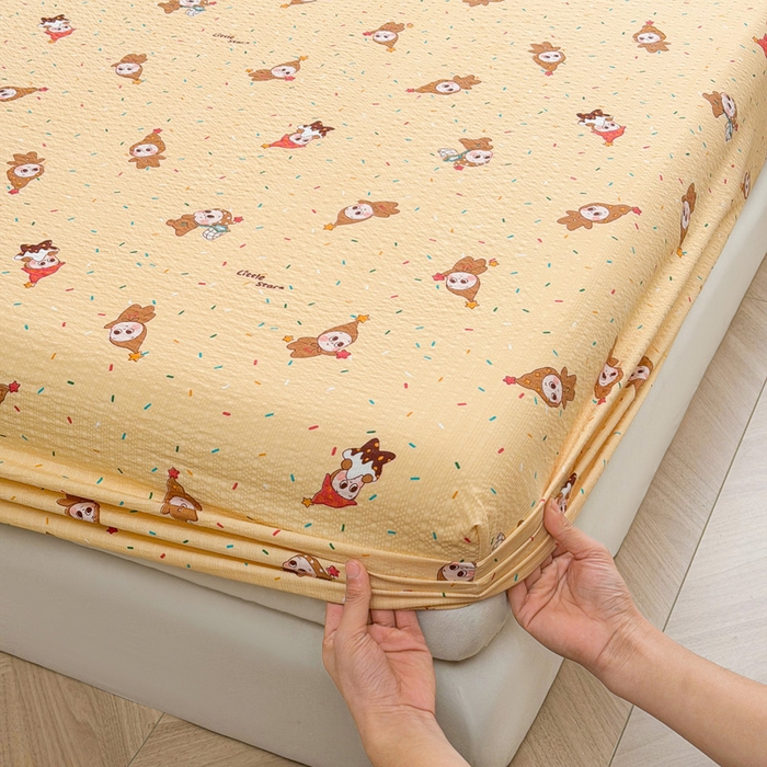 91家纺网 家纺一手货源 找家纺 贝扬思家纺 2026新款高克重泡芙纱印花款单床笠床笠单件-浅糯 CL浅糯-星星糖豆