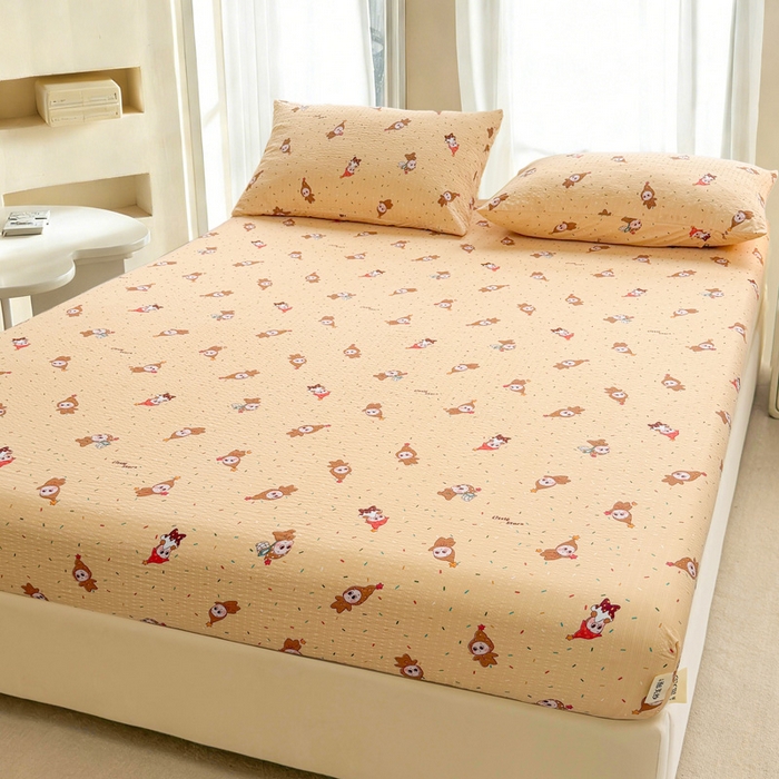 91家纺网 家纺一手货源 找家纺 贝扬思家纺 2026新款高克重泡芙纱印花款单床笠床笠单件-浅糯 CL浅糯-星星糖豆