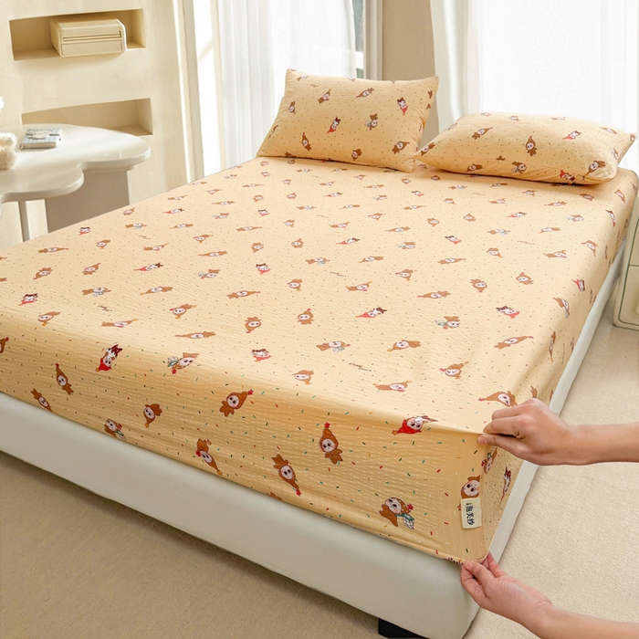 91家纺网 家纺一手货源 找家纺 贝扬思家纺 2026新款高克重泡芙纱印花款单床笠床笠单件-浅糯 CL浅糯-星星糖豆