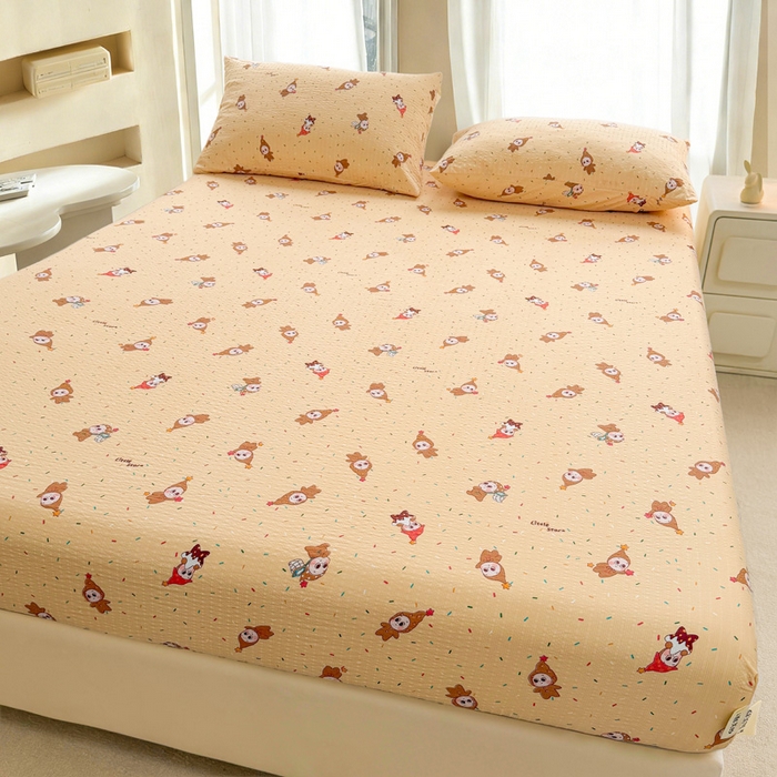 91家纺网 家纺一手货源 找家纺 贝扬思家纺 2026新款高克重泡芙纱印花款单床笠床笠单件-浅糯 CL浅糯-星星糖豆