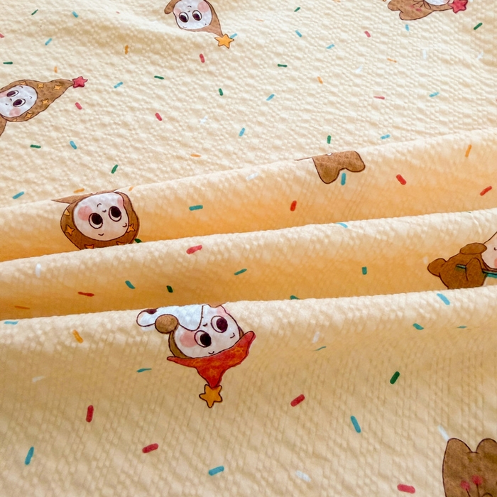 91家纺网 家纺一手货源 找家纺 贝扬思家纺 2026新款高克重泡芙纱印花款单床笠床笠单件-浅糯 CL浅糯-星星糖豆