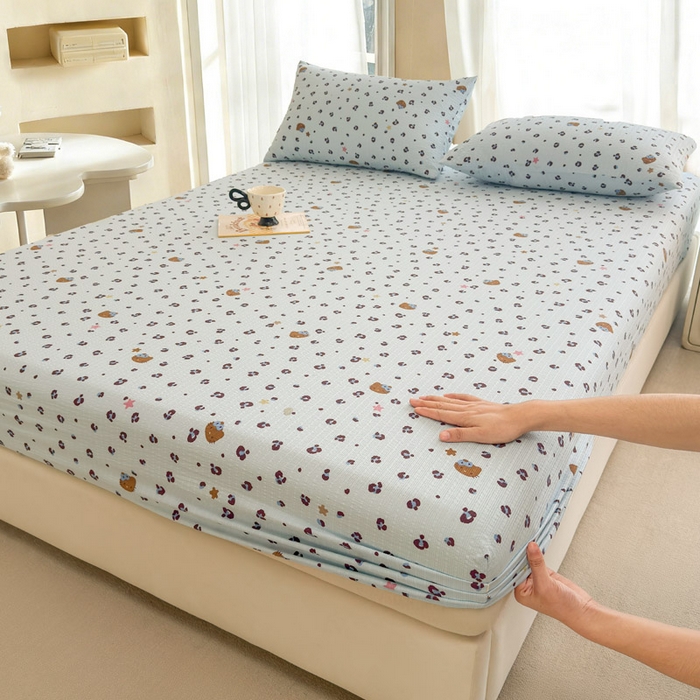 贝扬思家纺 2026新款高克重泡芙纱印花款单床笠床笠单件-浅糯 CL浅糯-豹纹咪星蓝