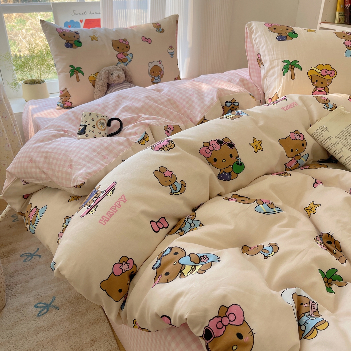 六巷胡同 2026新款INS减龄可爱风卡通全棉四件套（第二系列） 度假冲浪猫