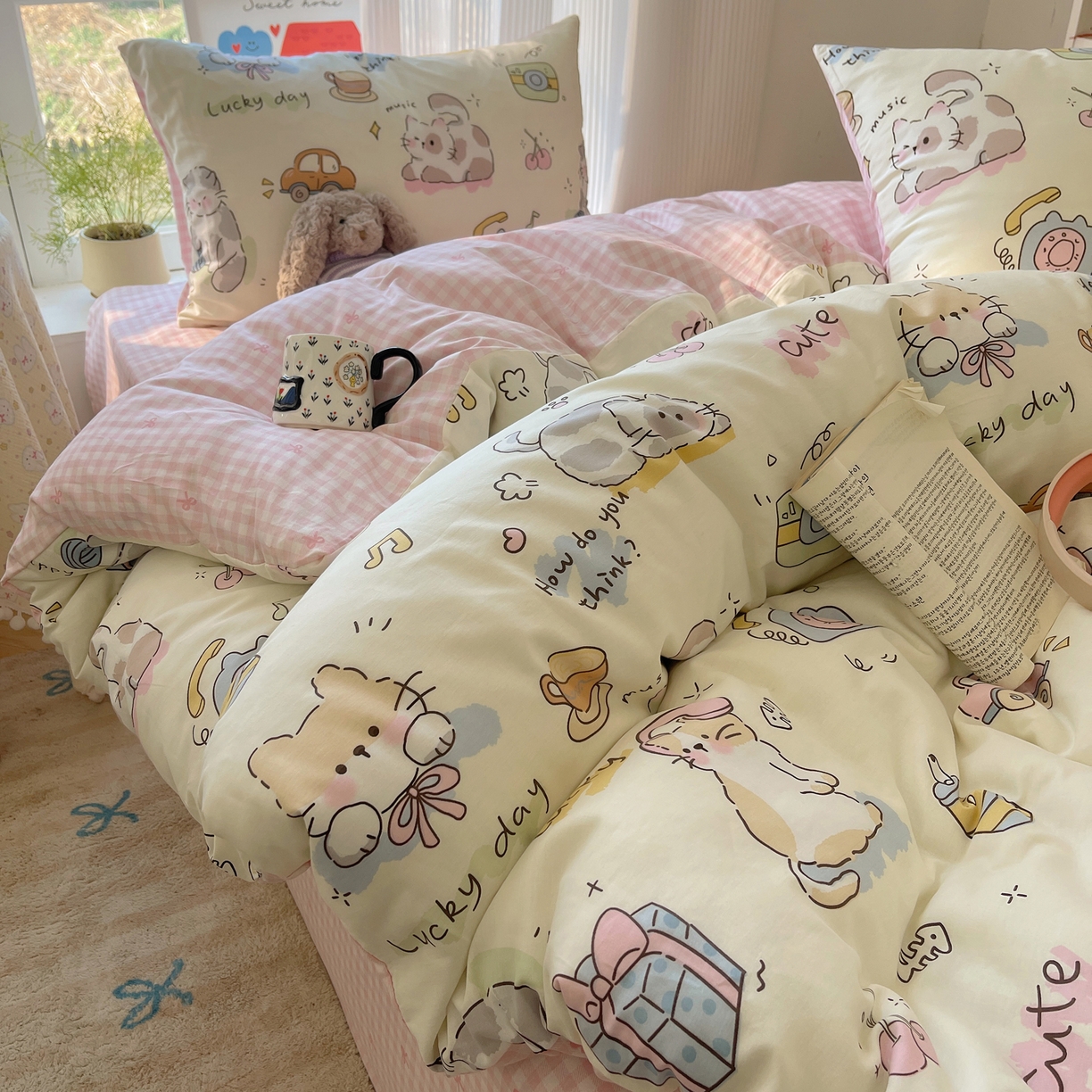 六巷胡同 2026新款INS减龄可爱风卡通全棉四件套（第二系列） 猫咪聚会趴