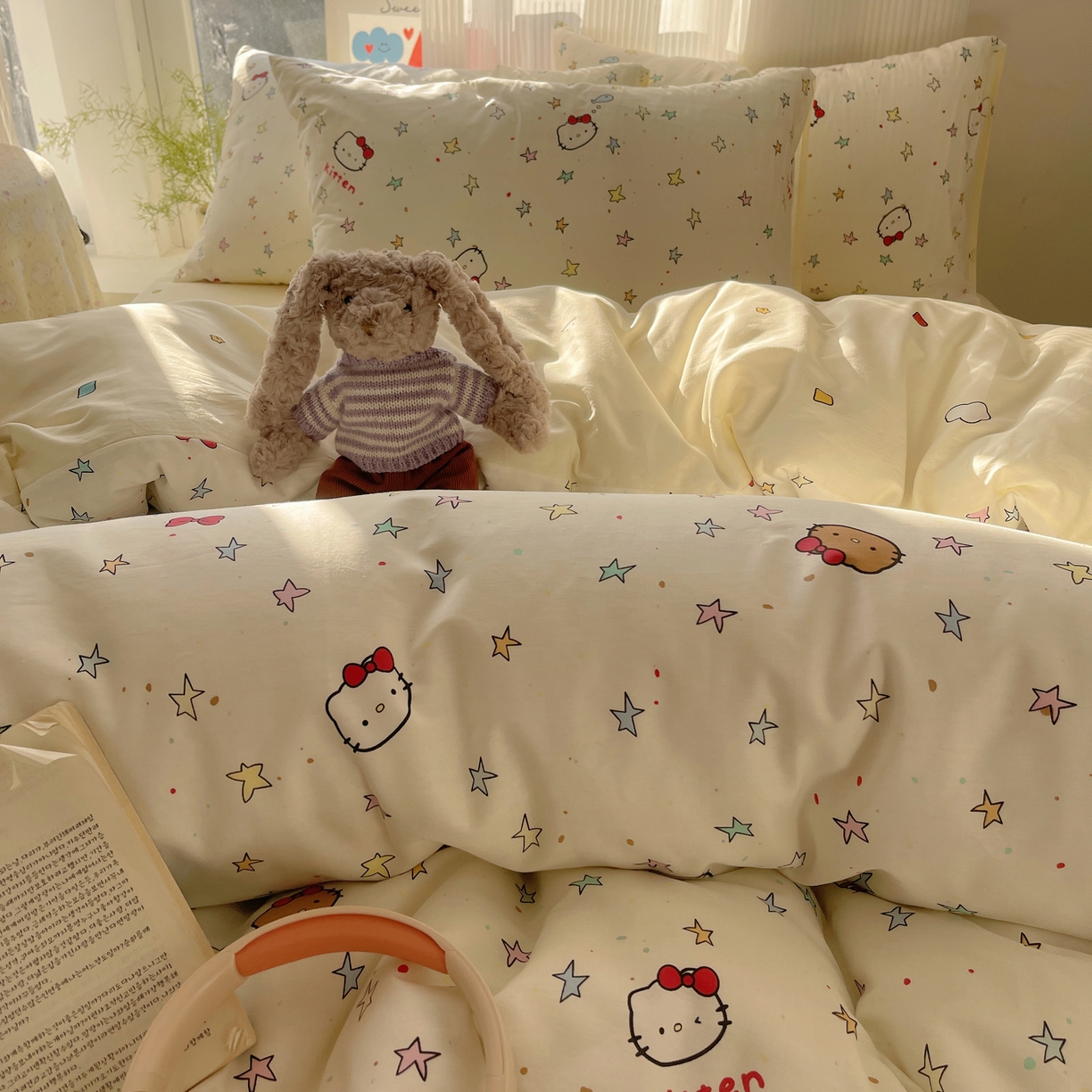 91家纺网 家纺一手货源 找家纺 六巷胡同 2026新款INS减龄可爱风卡通全棉四件套（第二系列） 星星萝莉猫