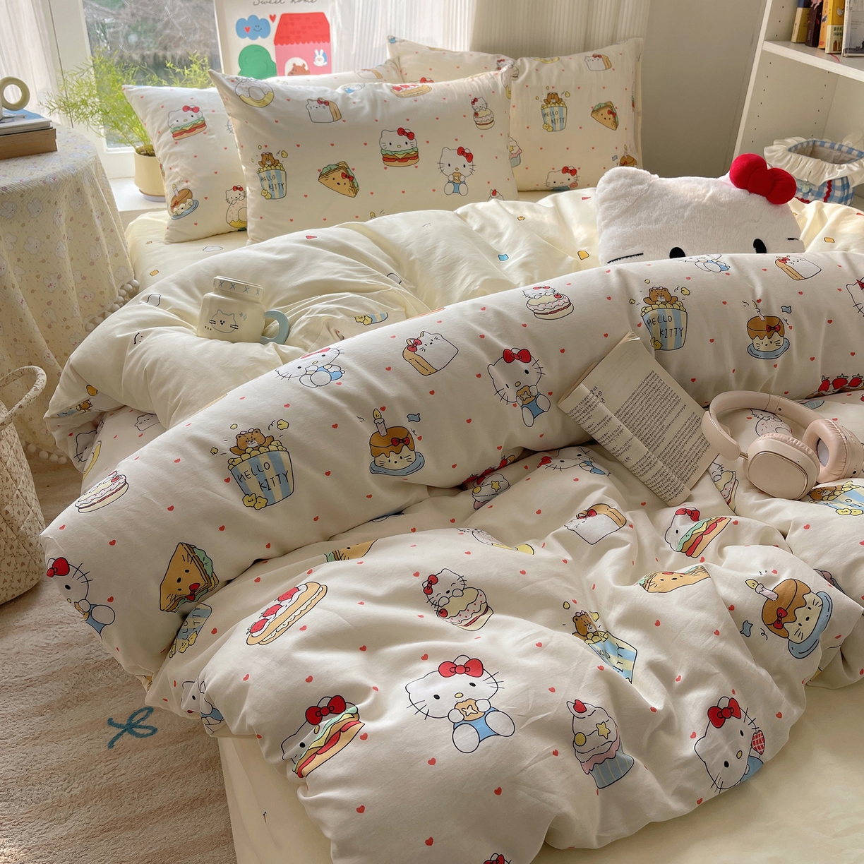 六巷胡同 2026新款INS减龄可爱风卡通全棉四件套（第二系列） 爱心汉堡喵