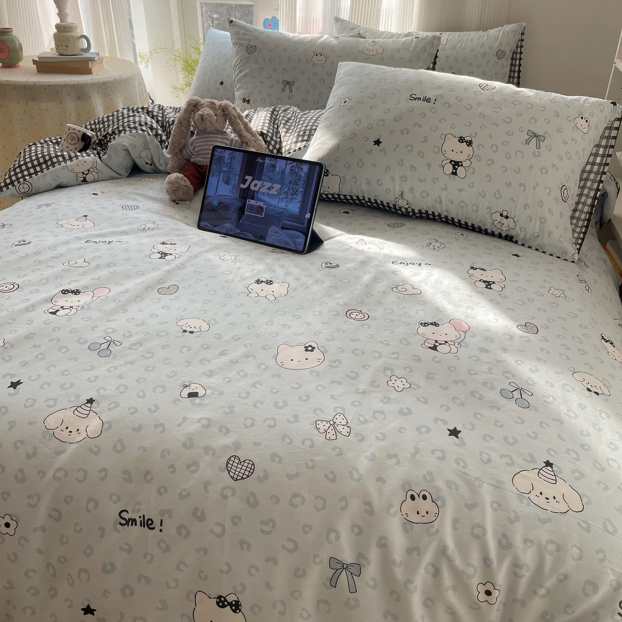 91家纺网 家纺一手货源 找家纺 六巷胡同 2026新款INS减龄可爱风卡通全棉四件套（第二系列） 海盐豹纹猫