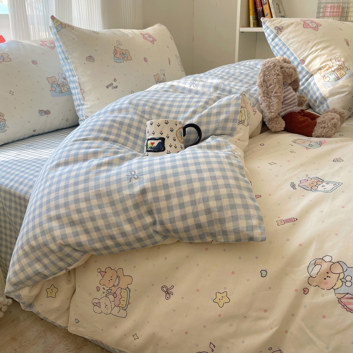 91家纺网 家纺一手货源 找家纺 六巷胡同 2026新款INS减龄可爱风卡通全棉四件套（第二系列） 小熊周末集