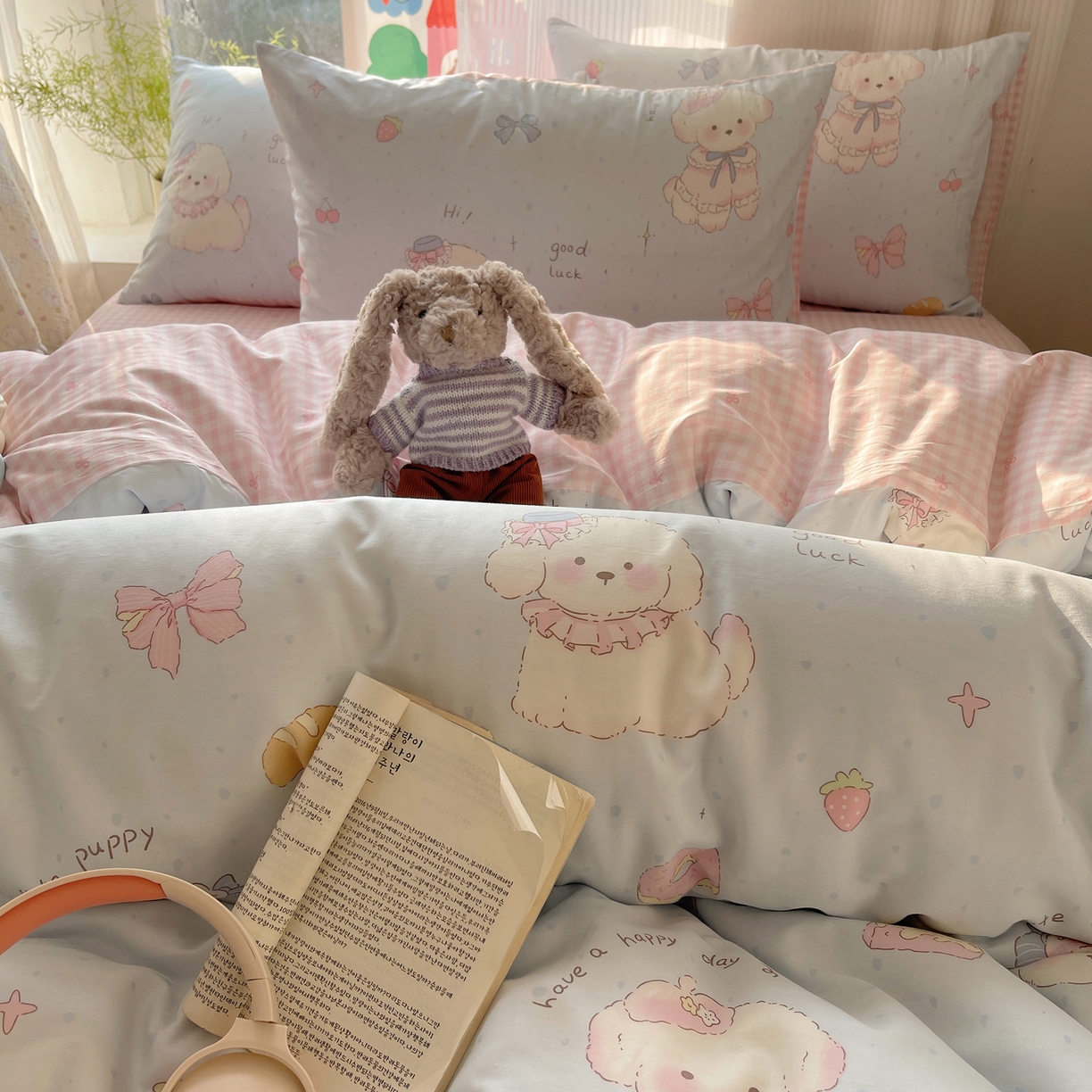 91家纺网 家纺一手货源 找家纺 六巷胡同 2026新款INS减龄可爱风卡通全棉四件套（第二系列） 假日蛋糕犬