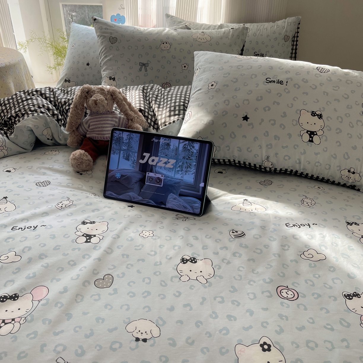 91家纺网 家纺一手货源 找家纺 六巷胡同 2026新款INS减龄可爱风卡通全棉四件套（第二系列） 海盐豹纹猫