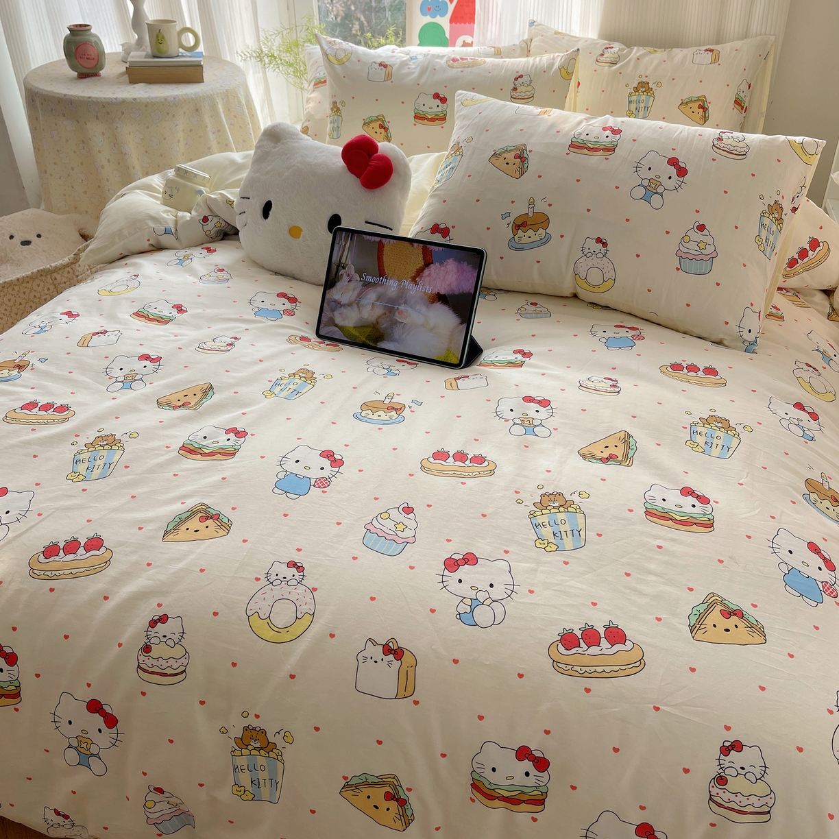 91家纺网 家纺一手货源 找家纺 六巷胡同 2026新款INS减龄可爱风卡通全棉四件套（第二系列） 爱心汉堡喵