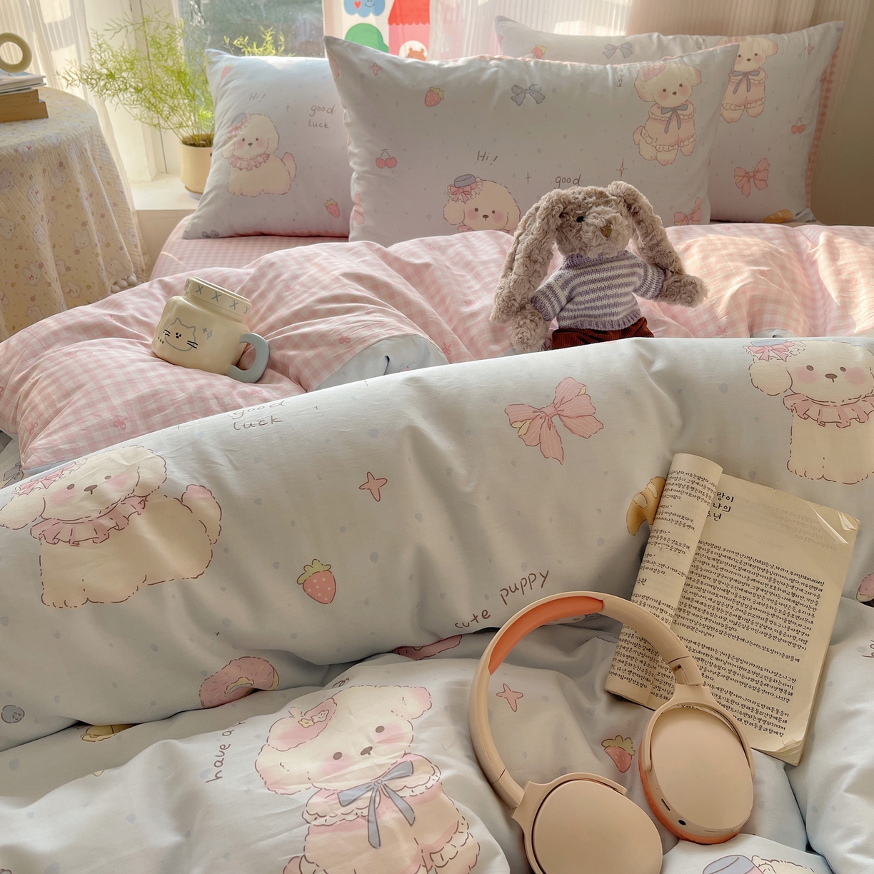 91家纺网 家纺一手货源 找家纺 六巷胡同 2026新款INS减龄可爱风卡通全棉四件套（第二系列） 假日蛋糕犬