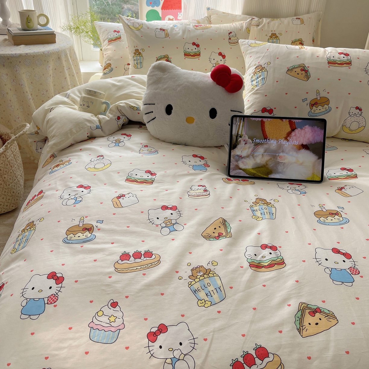 91家纺网 家纺一手货源 找家纺 六巷胡同 2026新款INS减龄可爱风卡通全棉四件套（第二系列） 爱心汉堡喵