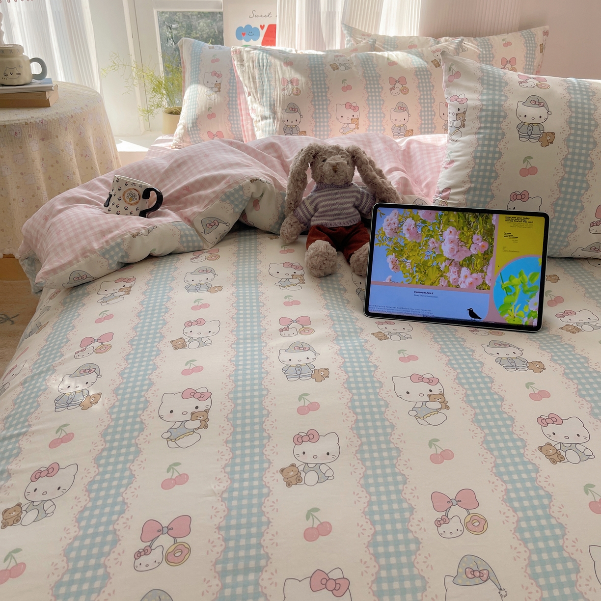 91家纺网 家纺一手货源 找家纺 六巷胡同 2026新款INS减龄可爱风卡通全棉四件套（第二系列） 萝莉樱桃猫