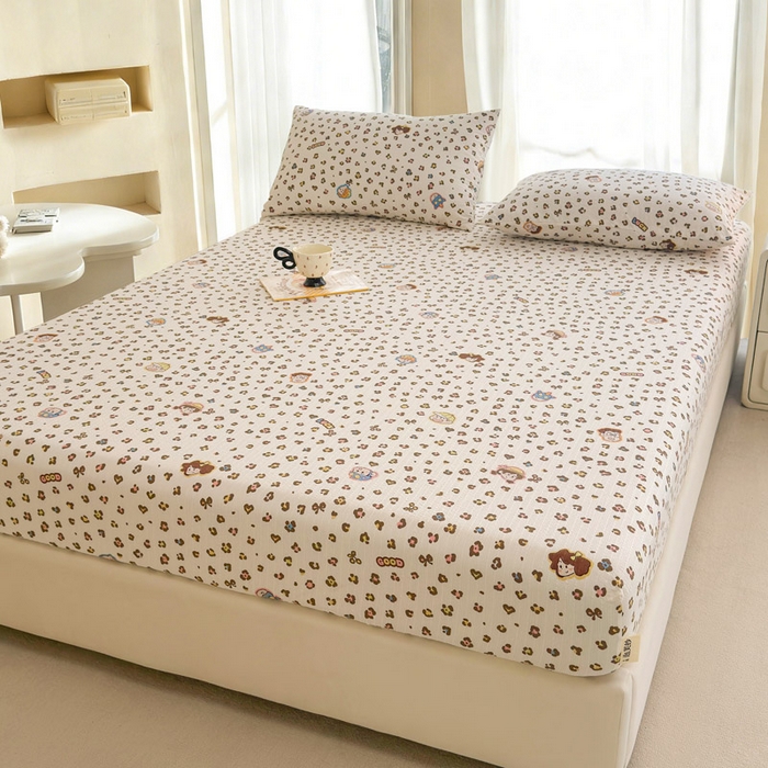 91家纺网 家纺一手货源 找家纺 贝扬思家纺 2026新款高克重泡芙纱印花款单床笠床笠单件-浅糯 CL浅糯-豹纹新新