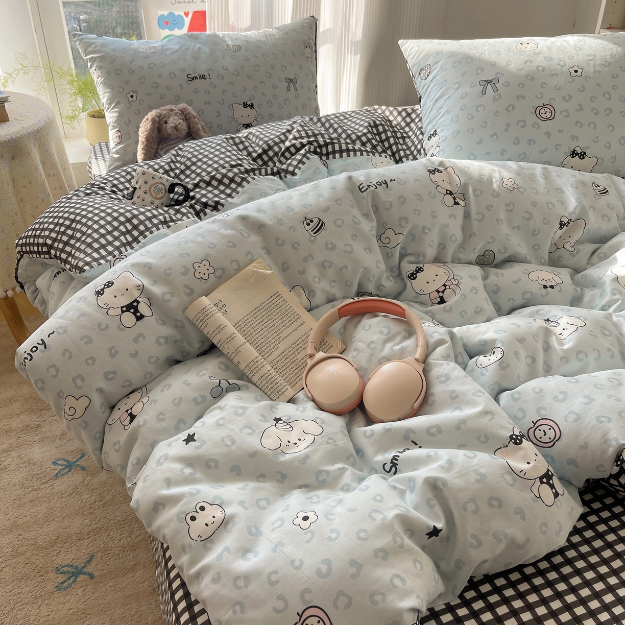 六巷胡同 2026新款INS减龄可爱风卡通全棉四件套（第二系列） 海盐豹纹猫