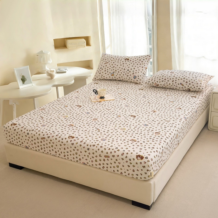 91家纺网 家纺一手货源 找家纺 贝扬思家纺 2026新款高克重泡芙纱印花款单床笠床笠单件-浅糯 CL浅糯-豹纹新新