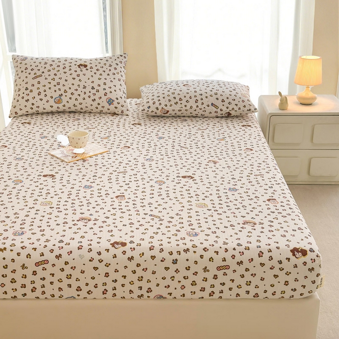 91家纺网 家纺一手货源 找家纺 贝扬思家纺 2026新款高克重泡芙纱印花款单床笠床笠单件-浅糯 CL浅糯-豹纹新新